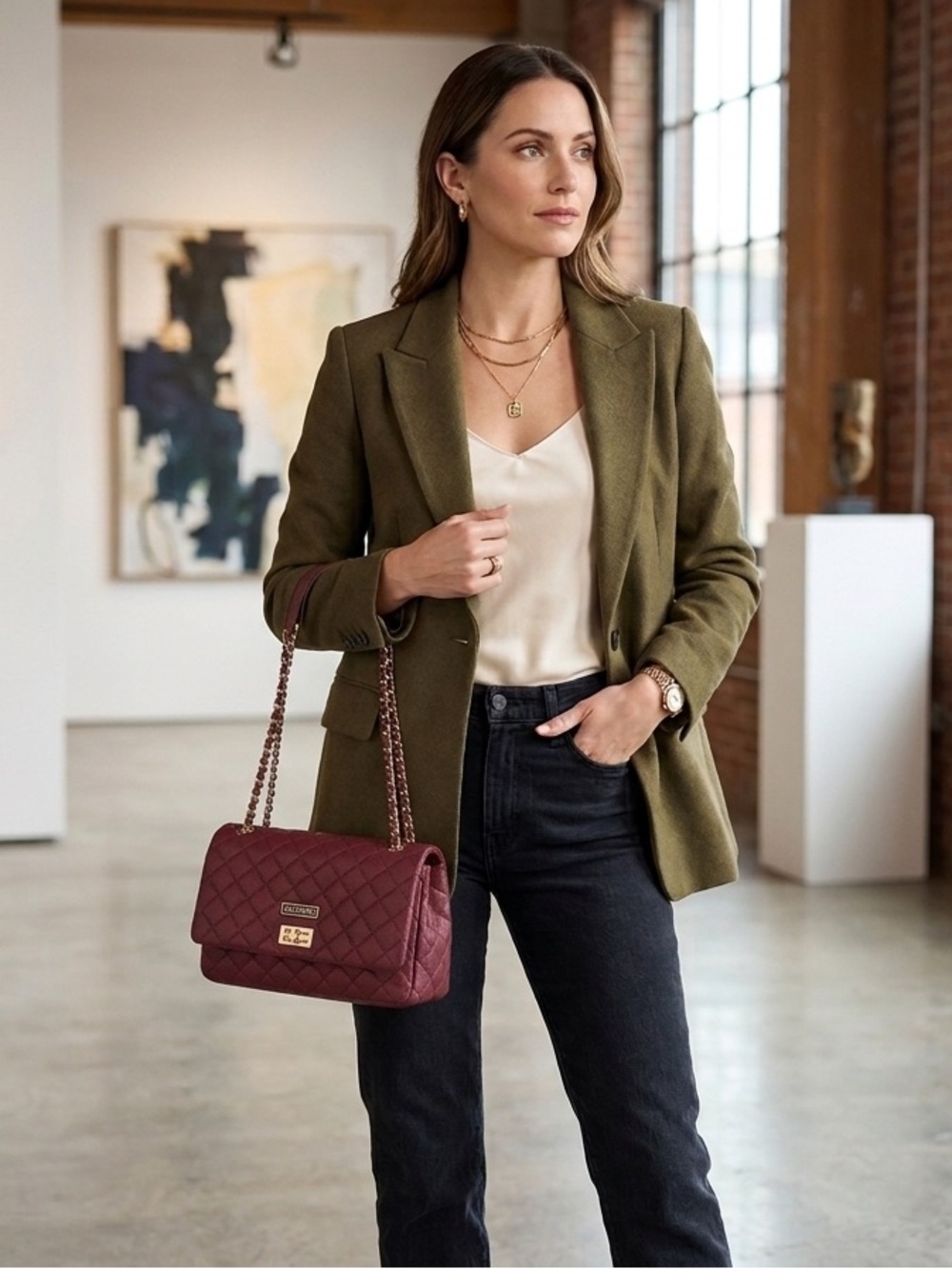 Vittorio Quilted Satchel in Burgundy